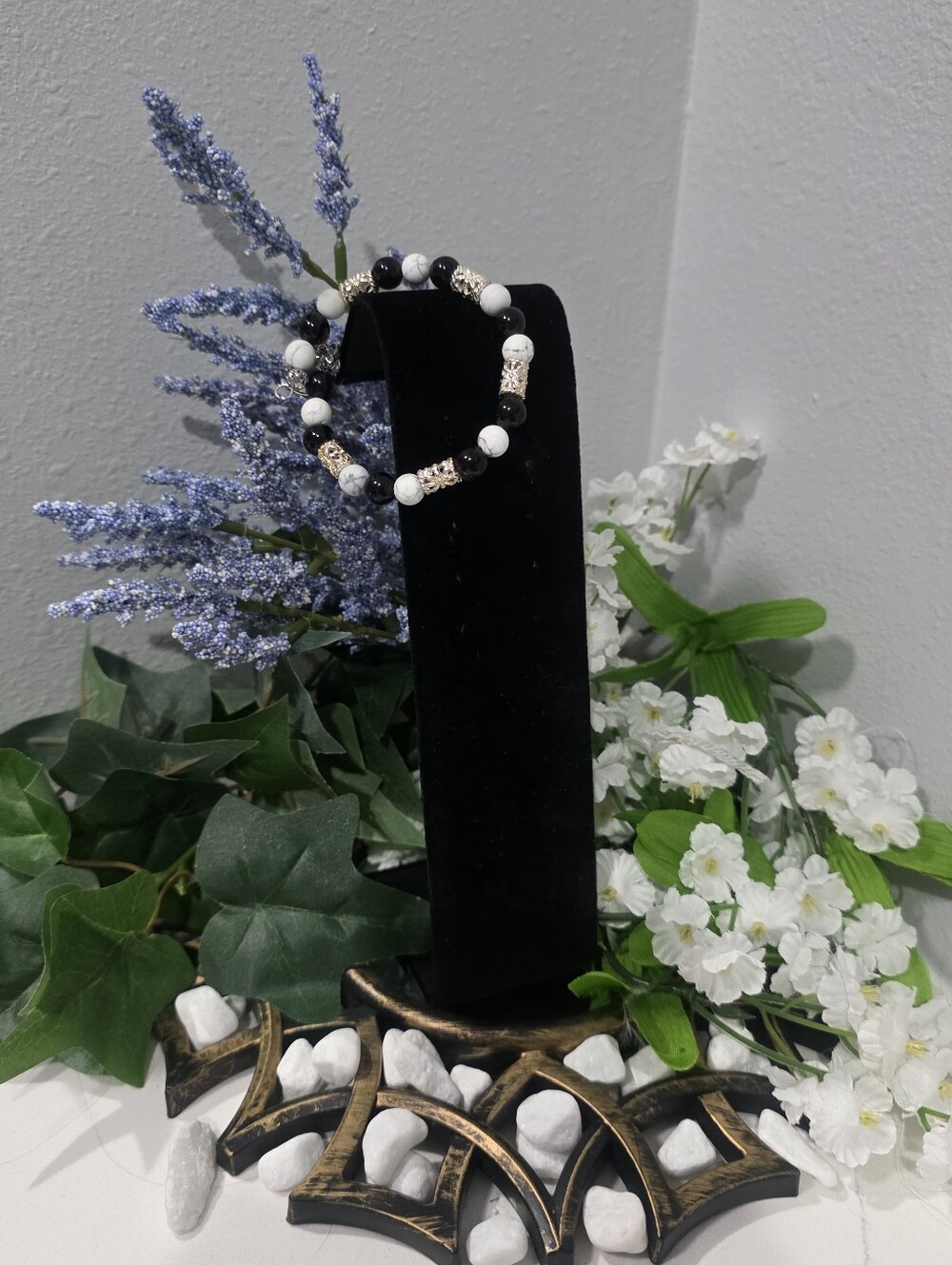 Marbled Howlite & Silver Obsidian Bracelet